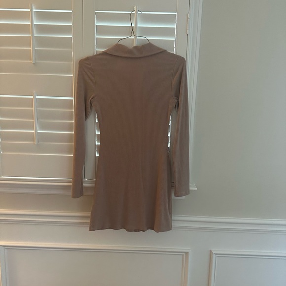 Tan Ribbed Button-Up Dress - Picture 10 of 11